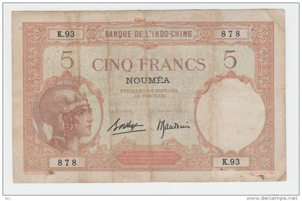 New Caledonia Noumea 5 Francs 1926 "F+" P 36b 36 B - Nouméa (Neukaledonien 1873-1985)