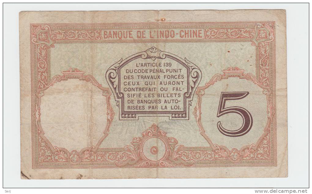 New Caledonia Noumea 5 Francs 1926 "F+" P 36b 36 B - Nouméa (Neukaledonien 1873-1985)