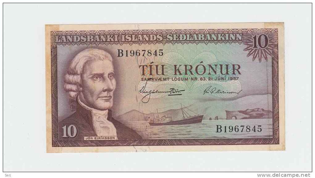 ICELAND 10 KRONUR 1957 UNC With Glue On The Sides P 38a  38 A - Island