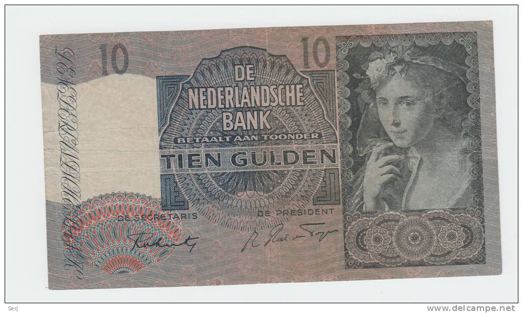 Netherlands 10 Gulden 1942 VF+ CRISP P 56b  56 B - 10 Gulden