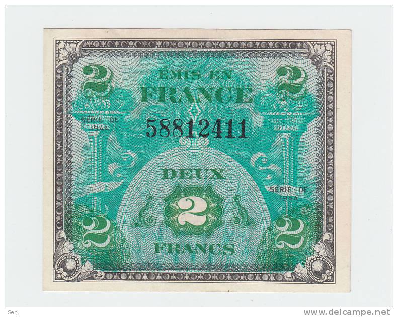 France 2 Francs 1944 XF+ CRISP Banknote P 114a 114 A - 1944 Flag/France
