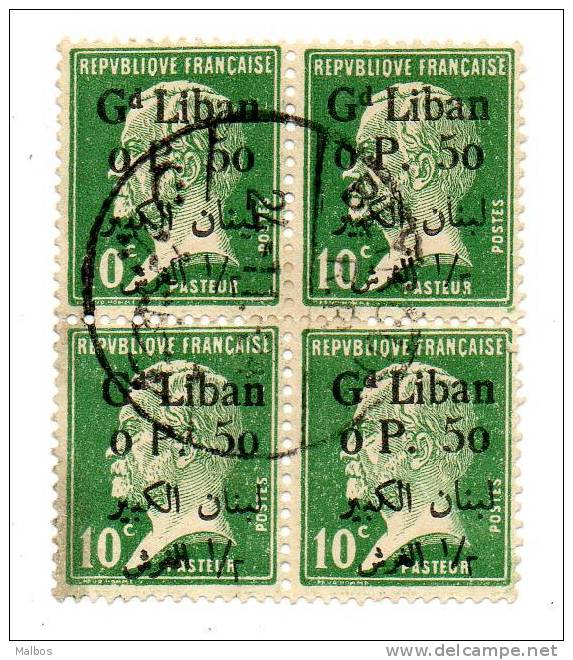 GRAND LIBAN 1924 (o) Y&T 39c -  Sans Virgule / Bloc De 4 - Gebraucht