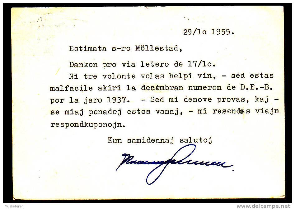 Denmark Postal Stationery Ganzsache Entier NYKØBING S. 1955 To Sweden ESPERANTO Kongress Label (2 Scans) - Postal Stationery