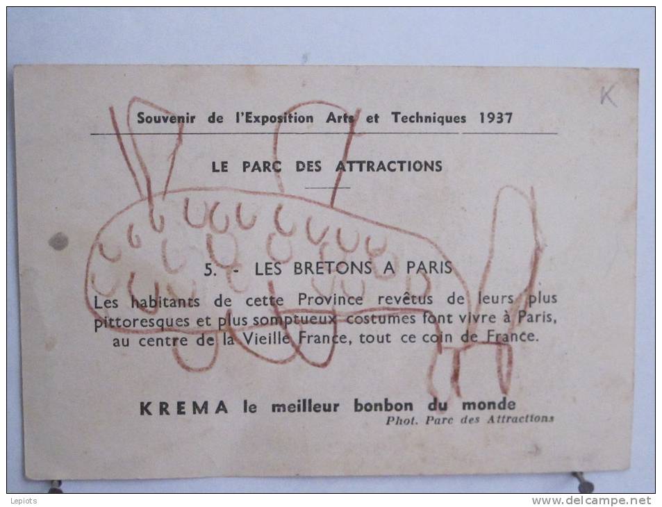 Les Bretons à Paris - Souvenir De L' Exposition Arts Et Techniques 1937 - Le Parc Des Attractions - Pub KREMA - Autres & Non Classés