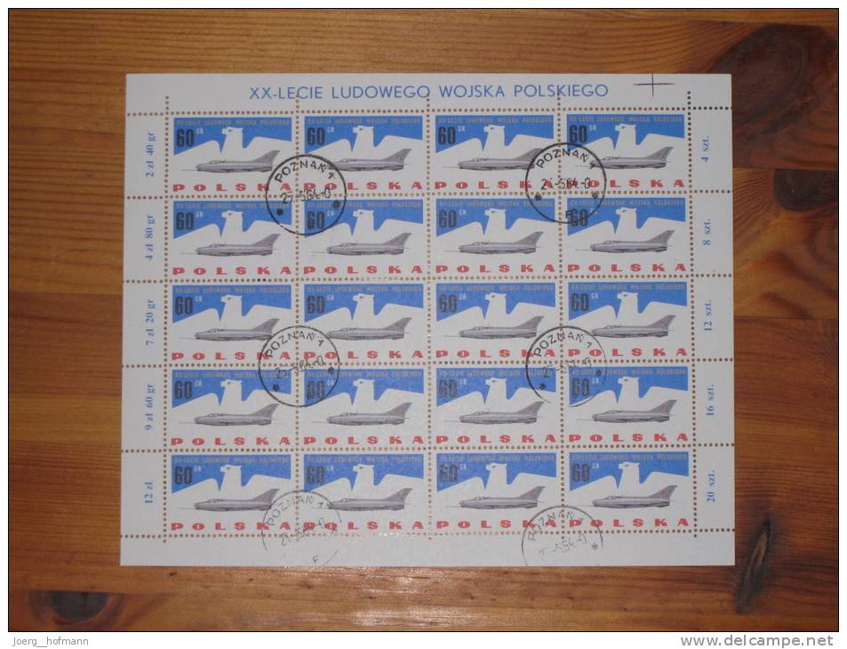 Polen Poland Sheet Bogen Flugzeug Jet Plane Aircraft 1963 Gestempelt Used 60 Gr. Stempel 23.5.64 Poznan Druckereizeichen - Full Sheets