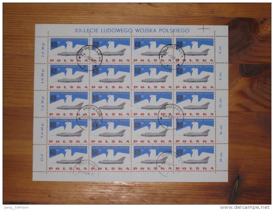 Polen Poland Sheet Bogen Flugzeug Jet Plane Aircraft 1963 Gestempelt Used 60 Gr. Stempel 23.5.64 Poznan Druckereizeichen - Feuilles Complètes