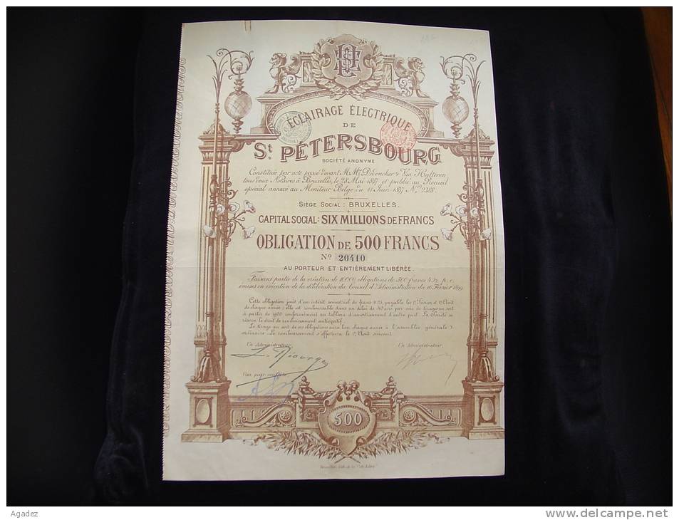 Obligation " Eclairage Electrique De St Petersbourg  " 1899 Reste Des Coupons Non Attachés Bon état - Electricité & Gaz