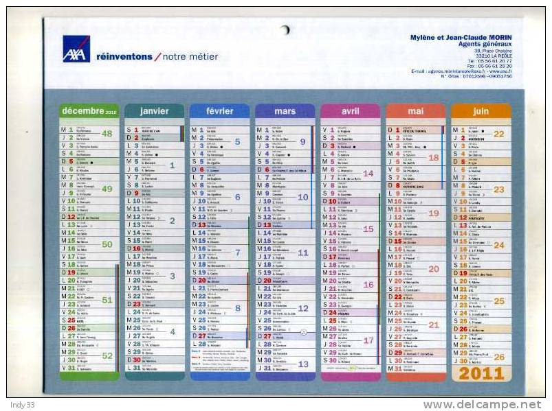 - CALENDRIER AXA 2011 . - Tamaño Pequeño : 2001-...