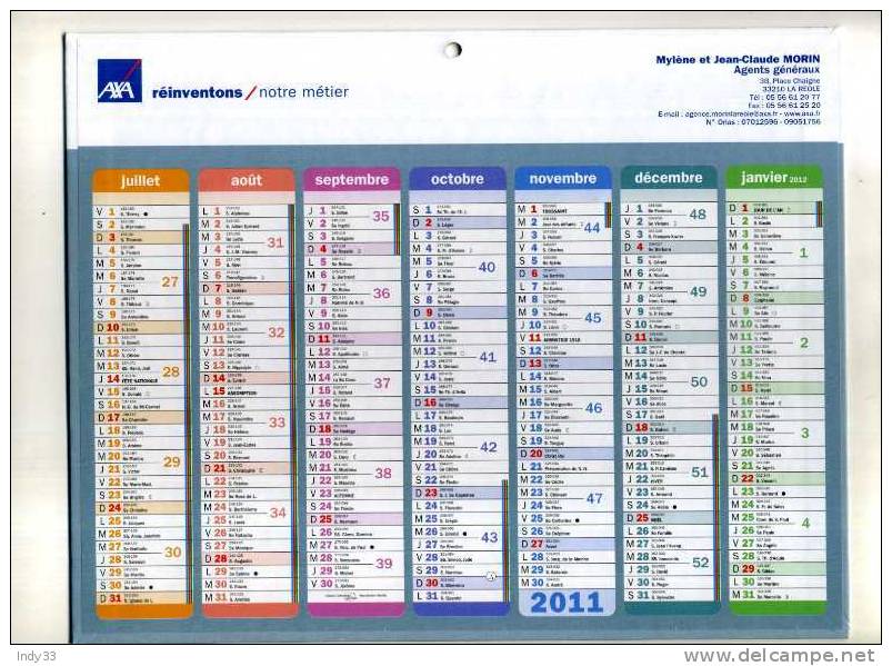 - CALENDRIER AXA 2011 . - Tamaño Pequeño : 2001-...