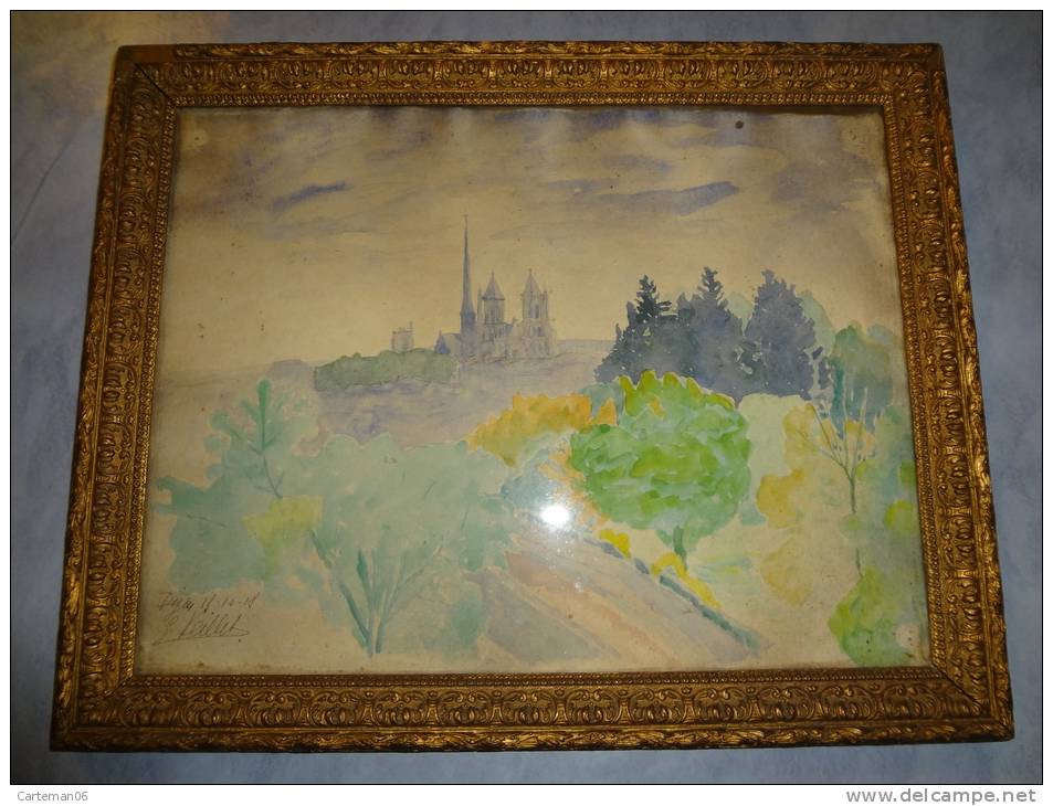 Aquarelle Sur Papier - Signé S. Keillet ? - Dijon Le 18/10/1918 - Vue Sur La  Cathédrale - Watercolours