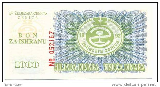 BOSNIA , 1000 DINARA 1992 , ZENICA , UNC - Bosnie-Herzegovine