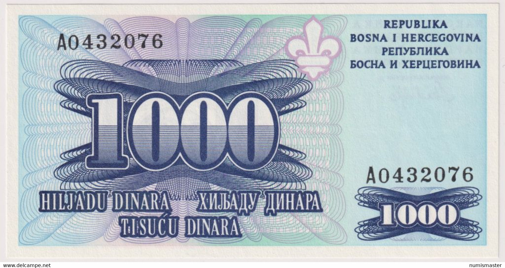 BOSNIA , 1000 DINARA 1995 , NOT ISSUED LONDON PRINT , P-47C , UNC - Bosnie-Herzegovine