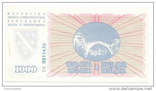 RRR BOSNIA 1000 DINARA 15.8.1994 . P-46, ERROR PRINTING - Bosnien-Herzegowina