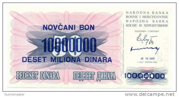 BOSNIA , 10 000 000 / 50 DINARA 10.11.1993. P-36, UNC - Bosnia And Herzegovina