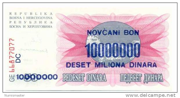 BOSNIA , 10 000 000 / 50 DINARA 10.11.1993. P-36, UNC - Bosnia And Herzegovina