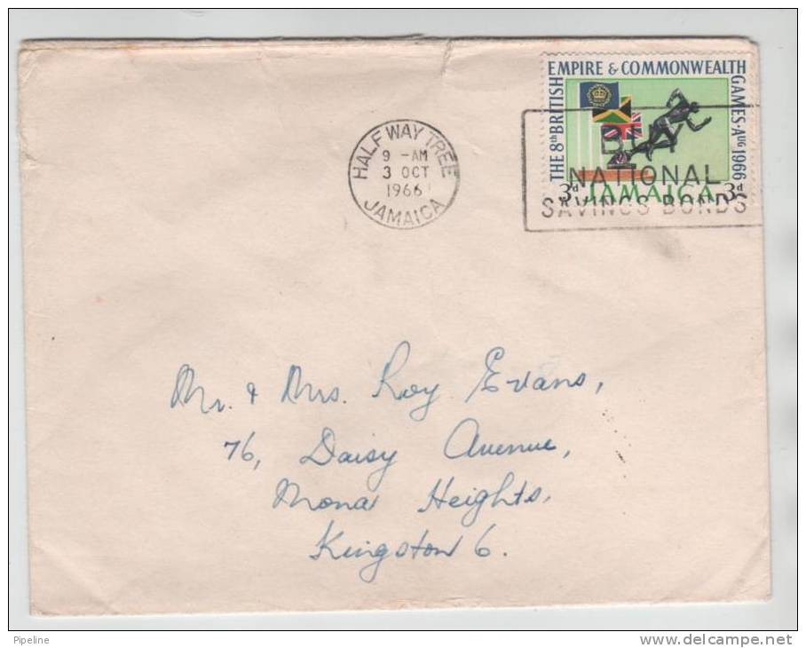 Jamaica Cover Sent To Kingston Half  Way Treee 3-10-1966 (there Is A Tear At The Top Of The Cover) - Jamaica (1962-...)