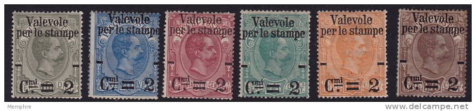 1890  &laquo;Valevole Per Le Stampe&raquo; Serie Completa *Sass 50-55  * Il 50(*) - Neufs