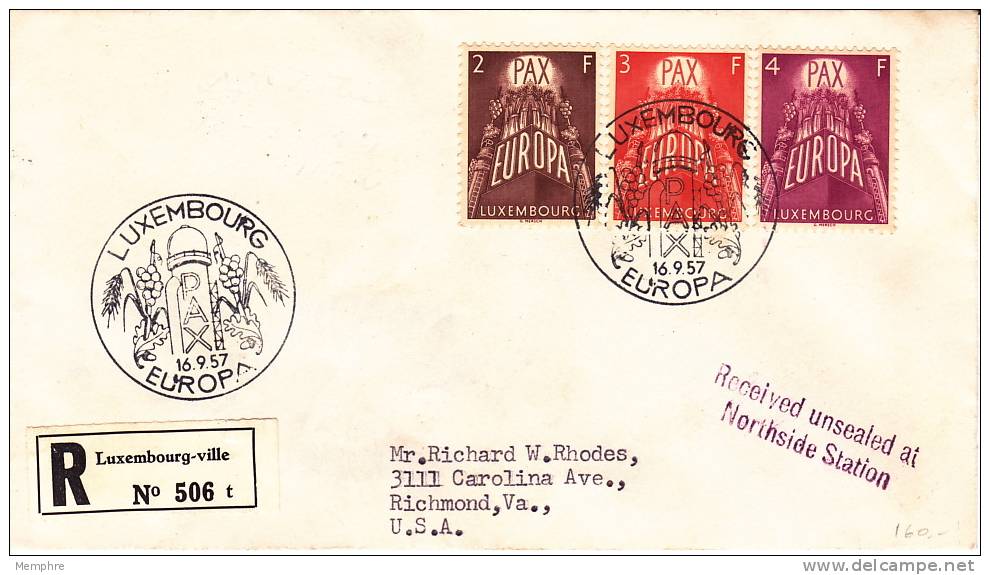 1957  Europa - Pax Mi Nr 572-4  On Recommended Letter To USA  Officially Sealed   By USPS - FDC