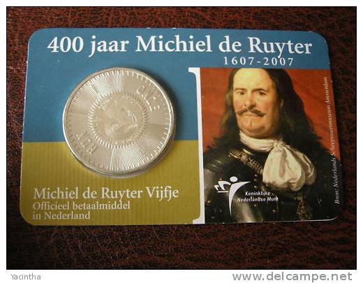 @Y@   Nederland   5 Euro  2007  Michiel De Ruyter    In Coincard  Zilver - Pays-Bas