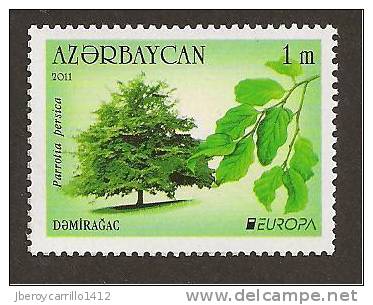 AZERBAIJAN- EUROPA 2011 - TEMA ANNUALE "LE FORESTE ´.- SERIE 1 Francobolli Logo EUROPA  DA FOGLIETTI  - Dent. - 2011