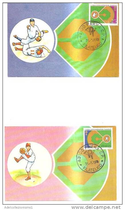 57978)n°2 Cartoline Illustratorie Espo. Filatelica - Coppa Intercontinentale Di Baseball Con Un Valore + Annullo - Baseball