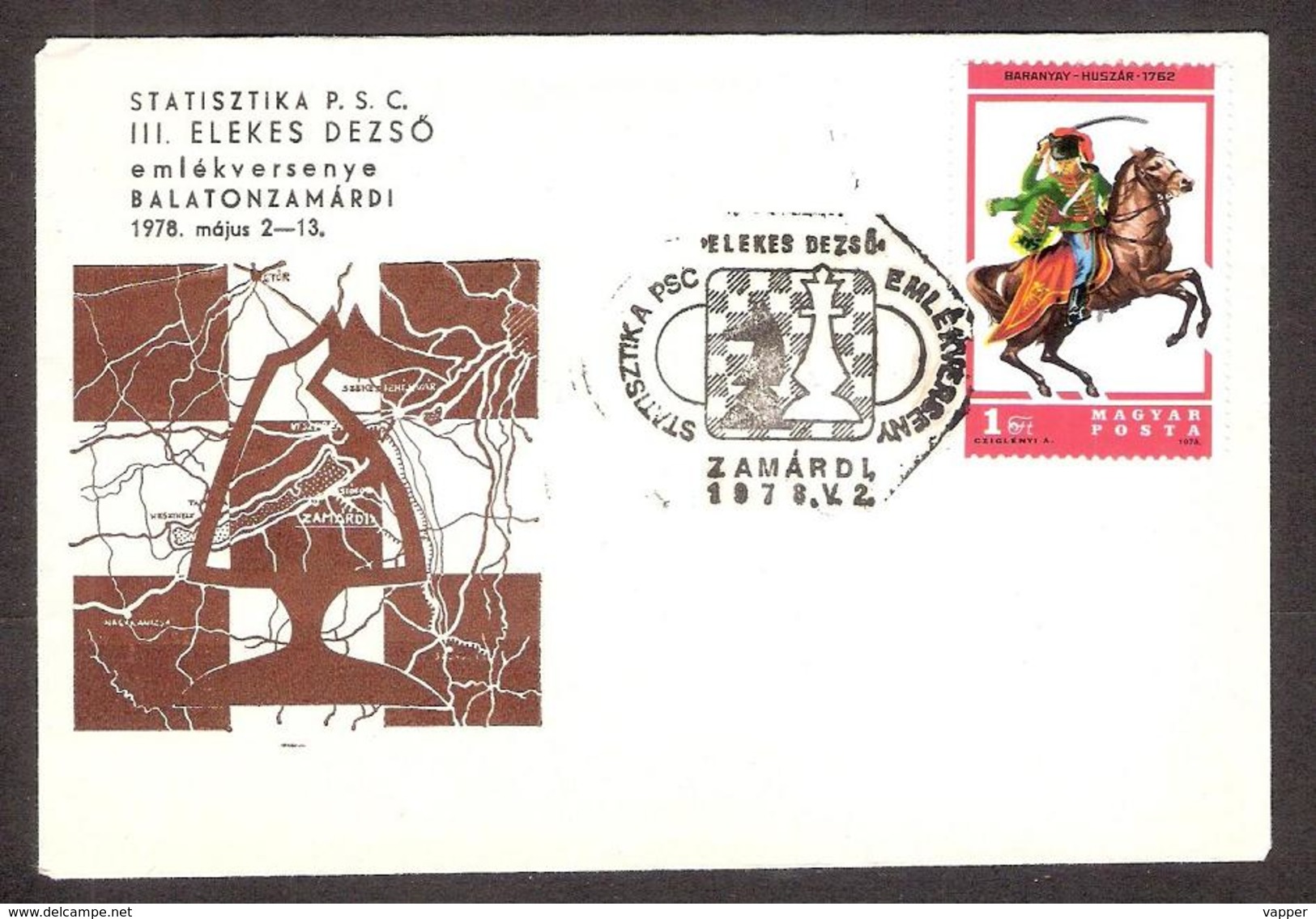 Chess Schach Echecs Ajedrez 3 Elekes International Tourn Hungary 1978 Chess Postmark Zamardi CKM 7822 On Souvenir Cover - Echecs