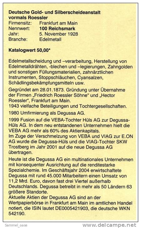 1928 Aktie Hist. Wertpapier , Deutsche Gold- Und Silber-Scheideanstalt  - 100 Einhundert Reichsmark - Industrie