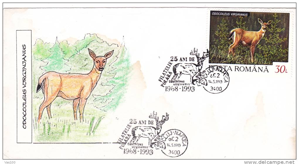 DEER, POLAR PHILATELY, 1993, SPECIAL COVER, OBLITERATION CONCORDANTE, ROMANIA - Game