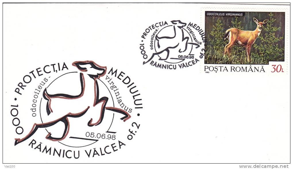 DEER, ENVIRONMENT PROTECTION, 1998, SPECIAL COVER, OBLITERATION CONCORDANTE, ROMANIA - Game