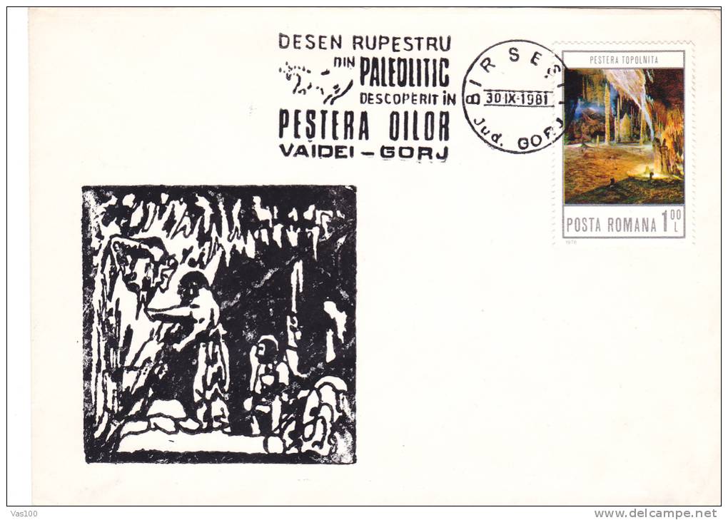 "SHEEP" CAVE, CAVE DRAWING, 1981, SPECIAL COVER, OBLITERATION CONCORDANTE, ROMANIA - Vor- Und Frühgeschichte