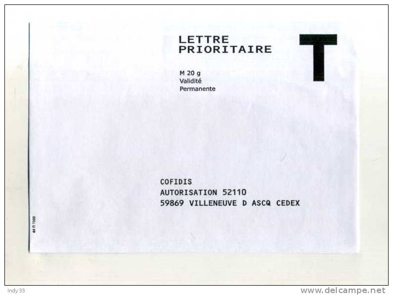 - FRANCE  . ENVELOPPE T LETTRE PRIORITAIRE . - Karten/Antwortumschläge T