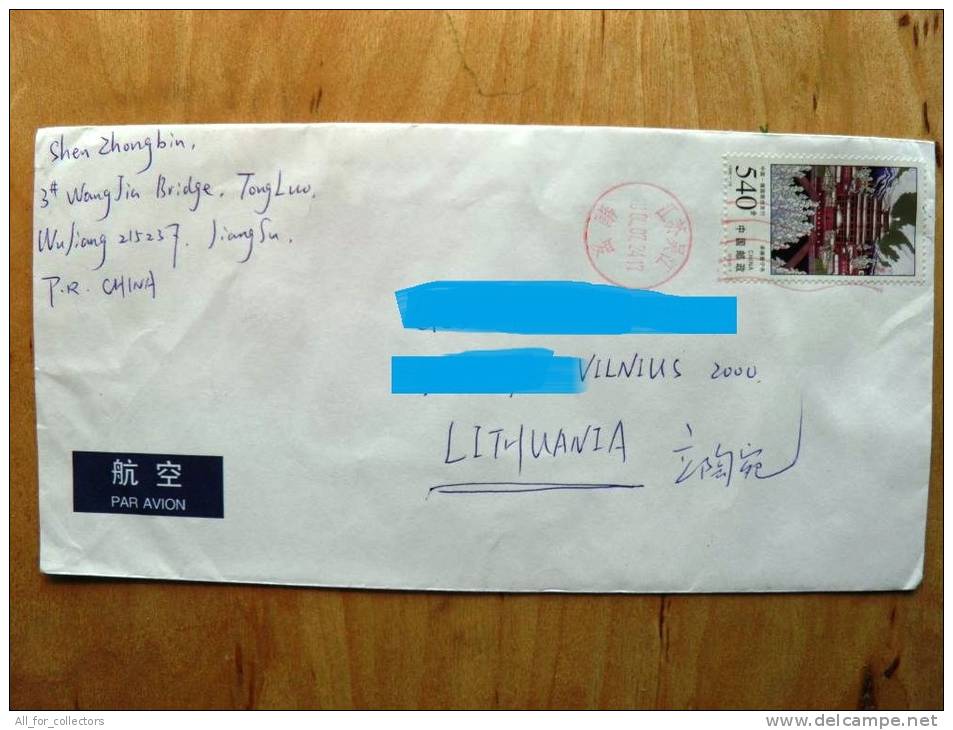 Cover Sent From China To Lithuania, - Briefe U. Dokumente