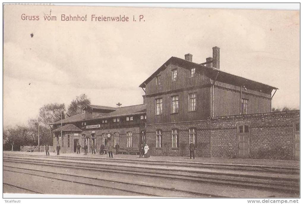 Gruss Vom Bahnhof Freienwalde In Pommern Belebt Gleisseite Chociwel Bahnpost  BERLIN STOLP ZUG 24 Gelaufen 22.5.1917 TOP - Pommern