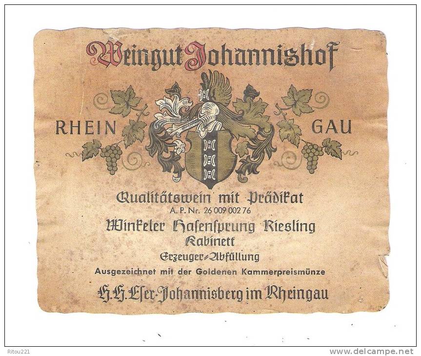 Etiquette De Vin Autriche WEINGUT JOHANNISHOF Armures Raisin RHEIN GAU - Armures