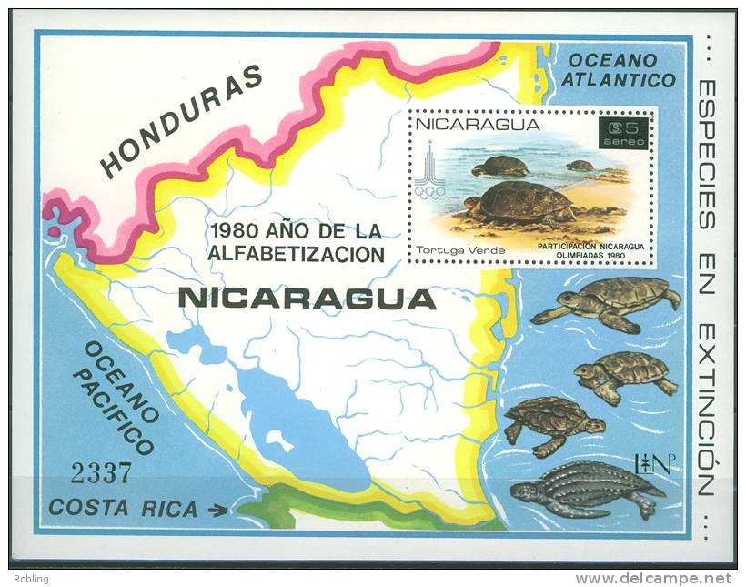 Nicaragua 1980, Turtle, Michel BL136, Overprint Olympic 1980, MNH 16902 - Tortues