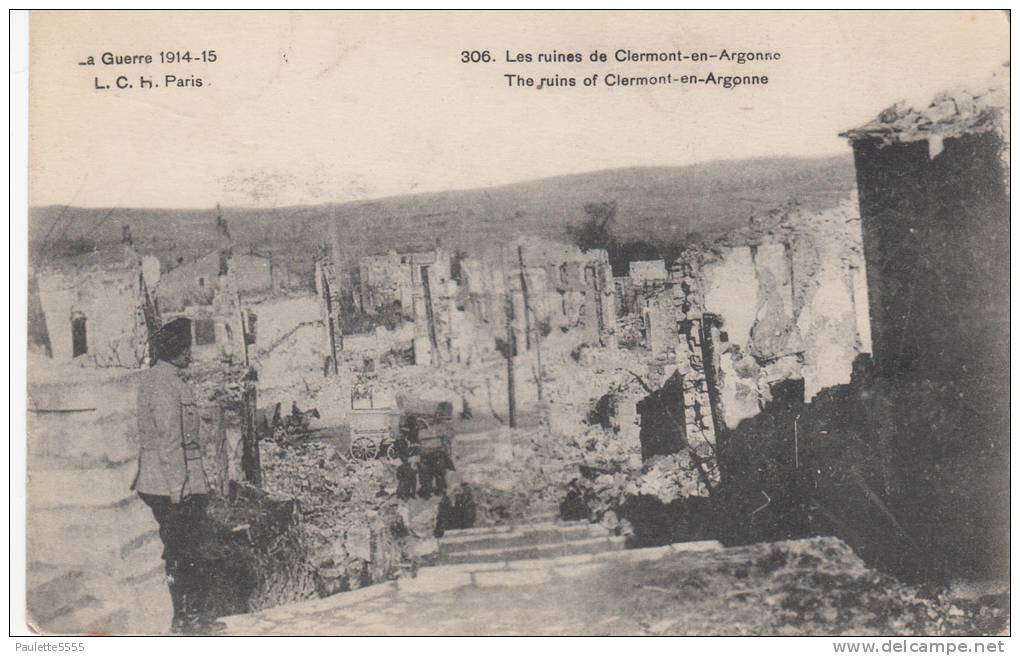 Les Ruines De Clermont-en-Argonne ( Animée Cariole Cheval) Dép55(guerre14-18) - Clermont En Argonne