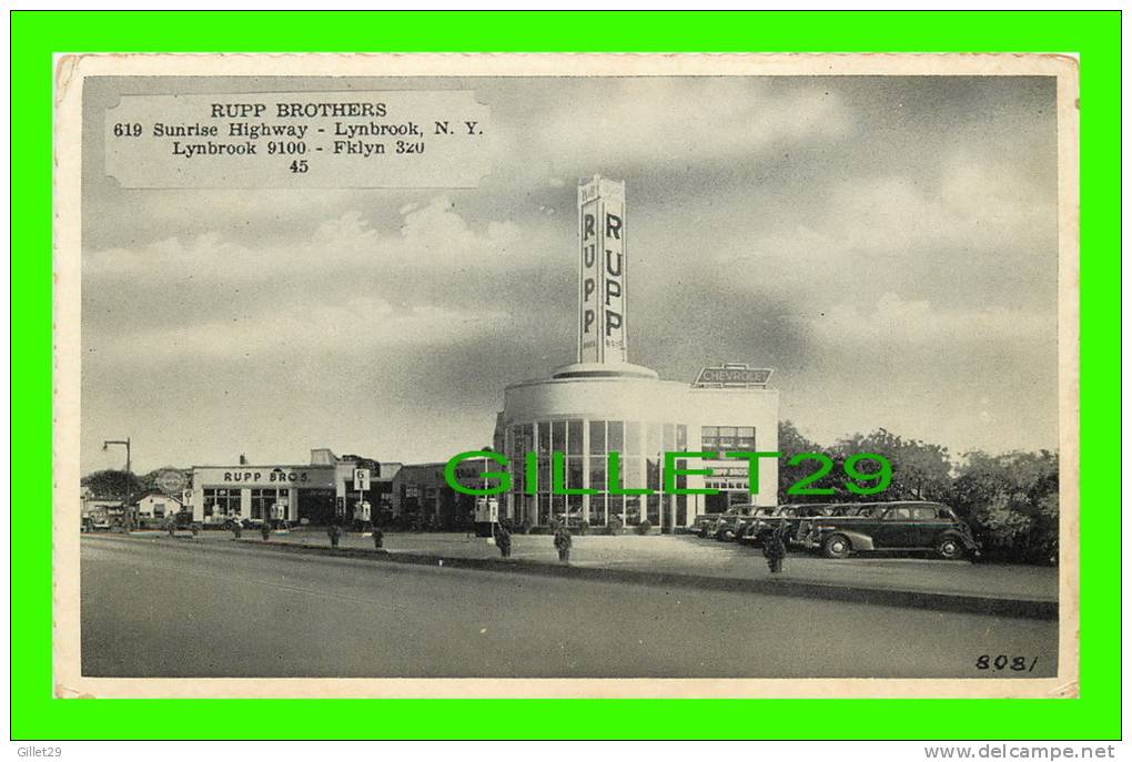 LYNBROOK, NY -  CHEVROLET DEALER, RUPP BROTHERS - ANIMATED OLD CARS 1940 - DEXTER PRESS - - Autres Monuments, édifices