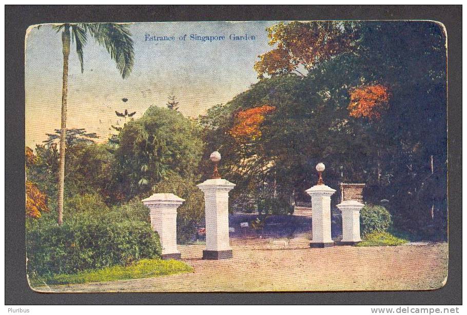 SINGAPORE , ESTRANCE OF GARDEN  , OLD POSTCARD 1920 STRAITS SETTLEMENTS TO RUSSIA VLADIVOSTOK RED CROSS - Sibirien Und Fernost