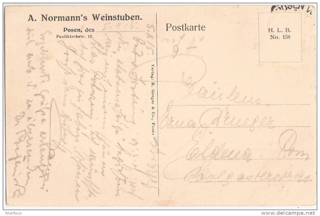 Posen A. Normanns Weinstuben Innen Paulkirchstrasse 12 Datiert 5.2.1915 Poznan - Posen