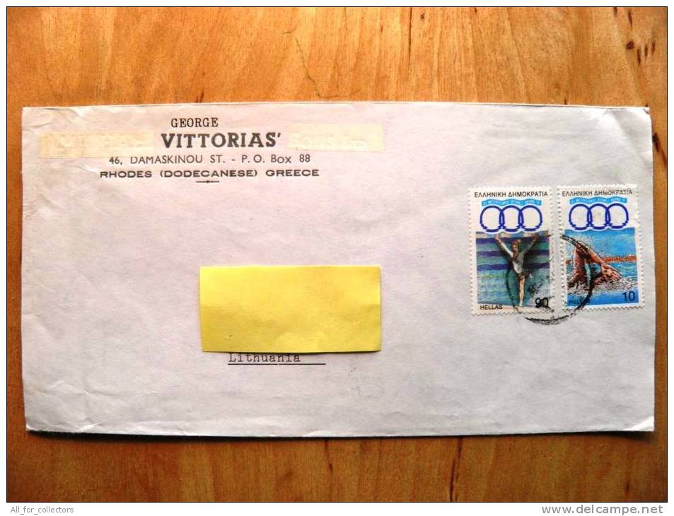 Cover Sent From Greece To Lithuania, Sport, Gymnastics, Swimming - Briefe U. Dokumente