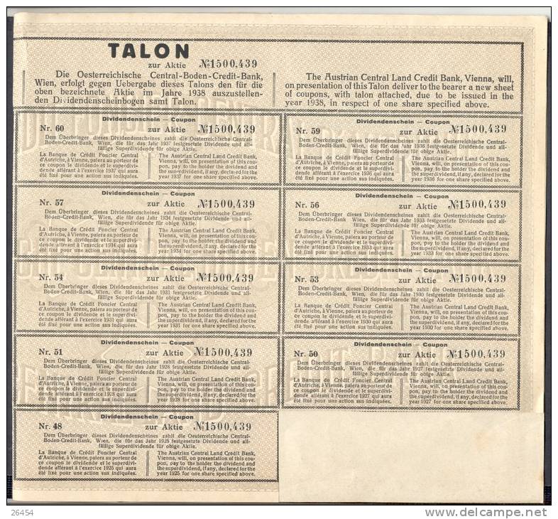 BANQUE DE CREDIT FONCIER CENTRAL D AUTRICHE  Vienne Le 26 Janvier 1924  3000 Couronnes    UNE ACTION - Autres & Non Classés