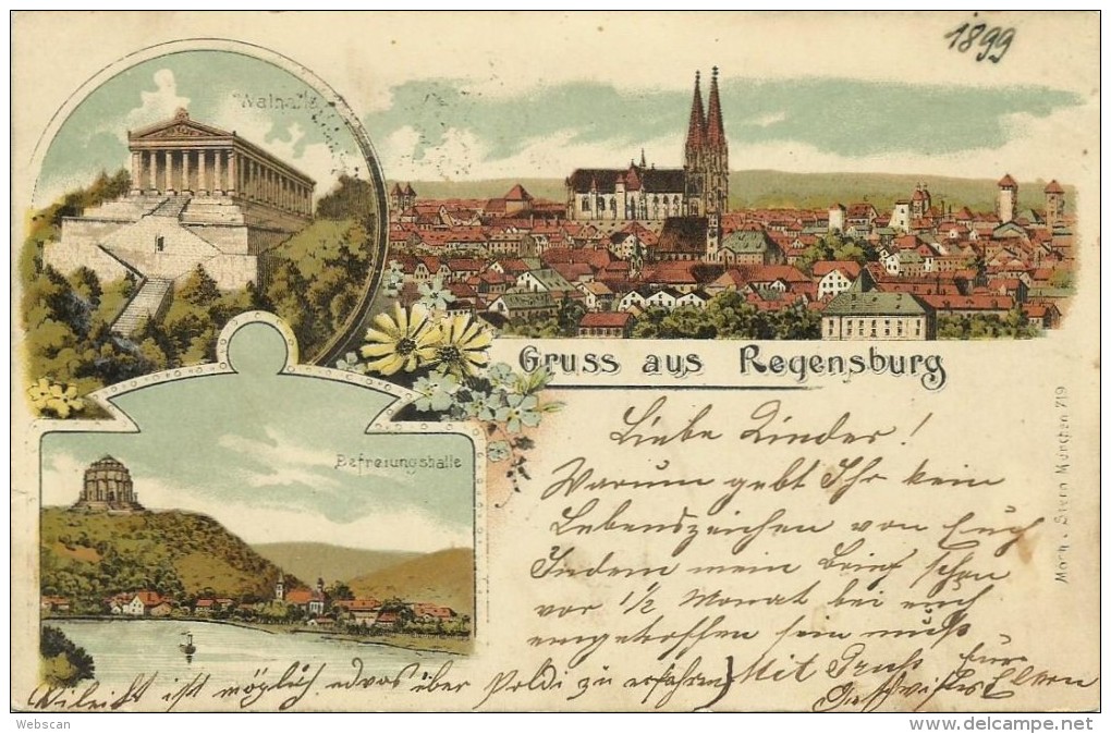 AK Regensburg Ortsansicht Walhalla Befreiungshalle Farblitho Moch & Stern 1899 #40 - Regensburg