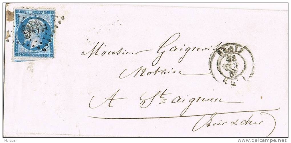 Carta Entera BLOIS 1863. A St. Aignan. Numeral 506 - 1862 Napoleone III