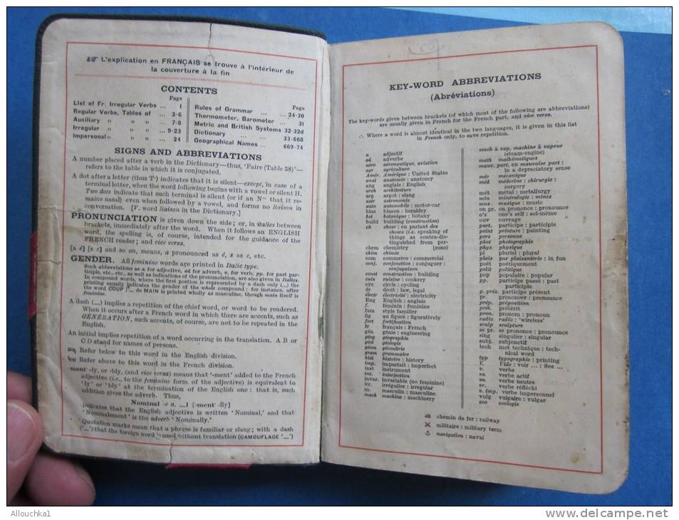 RARE MILITARIA:dictionnaire R"croix De Lorraine"R Donné Aux Soldats Alliés(anglaisfrançais)Bellow´s French Dictionnary - Inglese