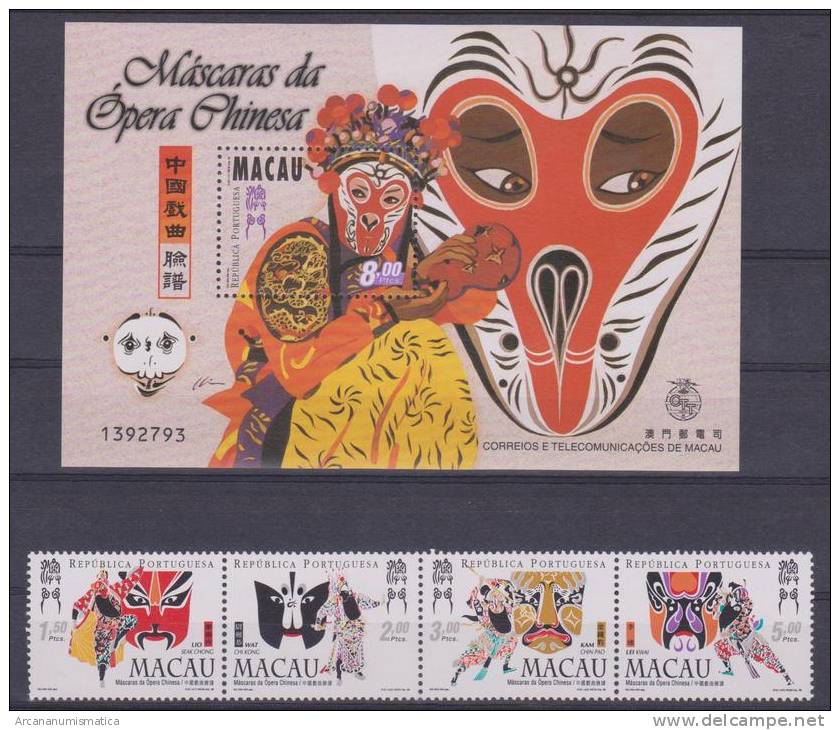 MACAU    "MASCARAS DA OPERA CHINESA"  Block + Sello  Nuevo  S-395 - Unused Stamps