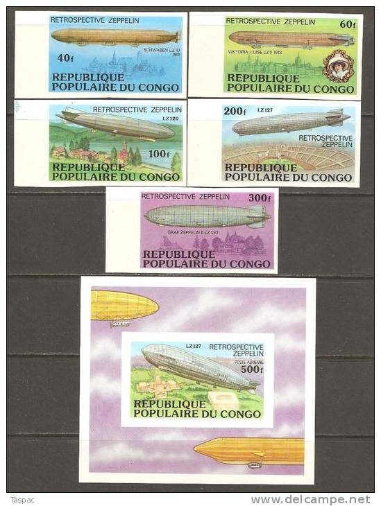 Congo (Brazzaville) 1977 Mi# 577-581, Block 11 U ** MNH - Imperf. - History Of The Zeppelin - Zeppelines