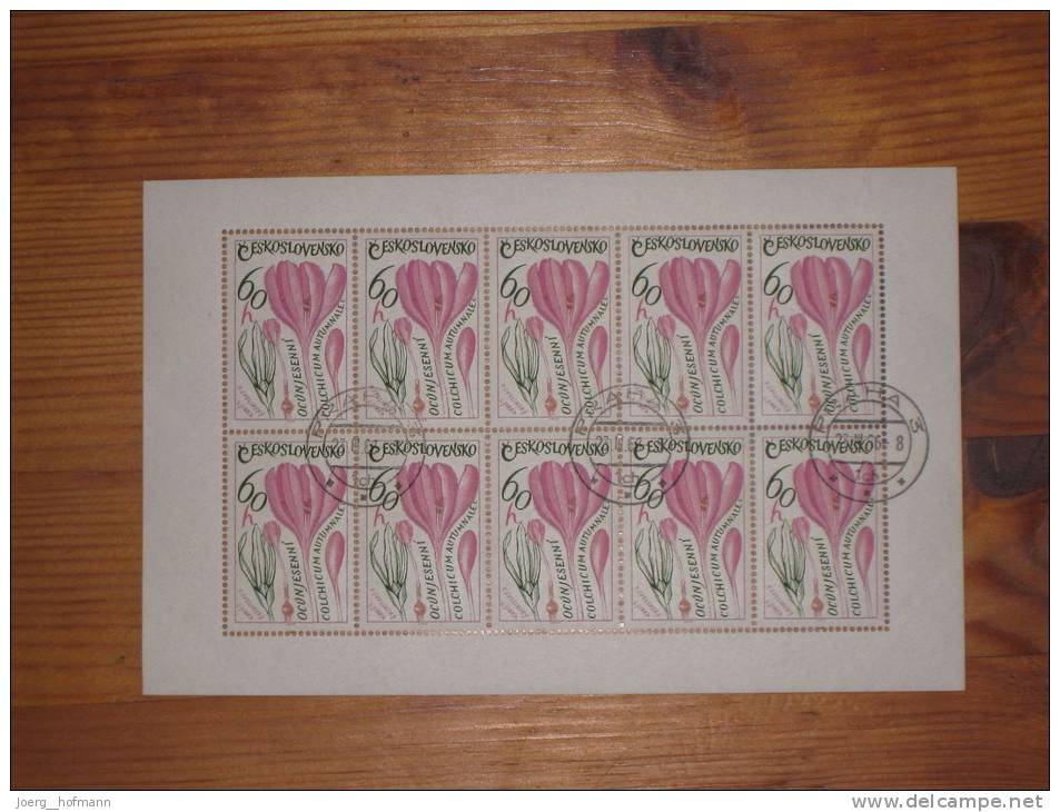 CSSR Ceskoslovensko Sheet Bogen Blume Blumen Flower Gest. Used 60 H Stempel 23.3.1966 Praha Prag Druckereizeichen - Blocks & Sheetlets