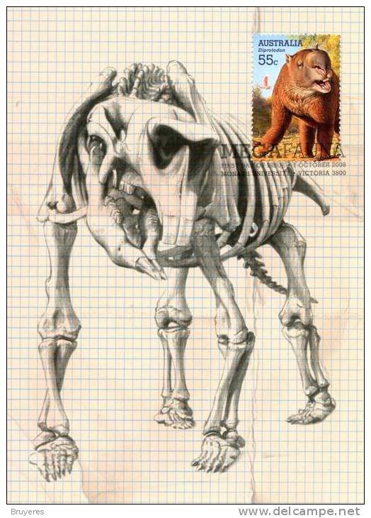 Entier Postal Sur Carte Postale Illustrée "Megafaune Australienne - Diprotodon" Avec Au Verso Timbre Oblit. PJ 01/10/08 - Préhistoriques