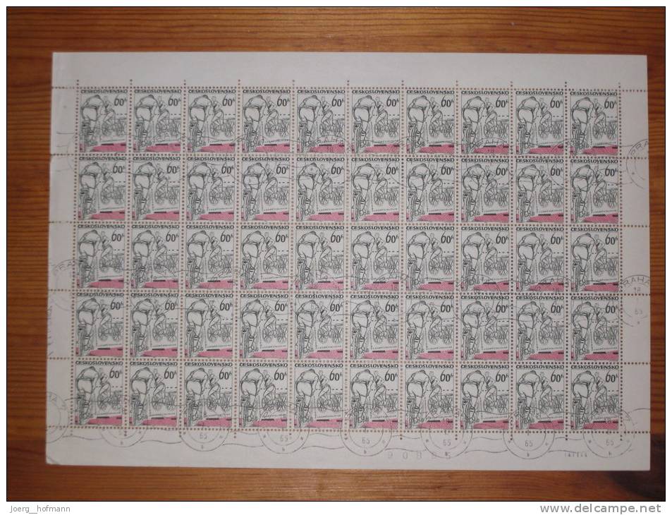 CSSR Ceskoslovensko Sheet Bogen Fahrrad Radsport Bike Rad Gest. Used 60 H Stempel 17.1.1965 Praha Prag Druckereizeichen - Blocks & Sheetlets