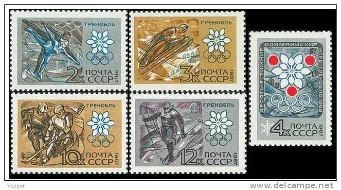 Olympic 1967 USSR MNH 5 Stamps Mi 3393-97  10th Winter Olympic Games In Grenoble - Winter 1968: Grenoble